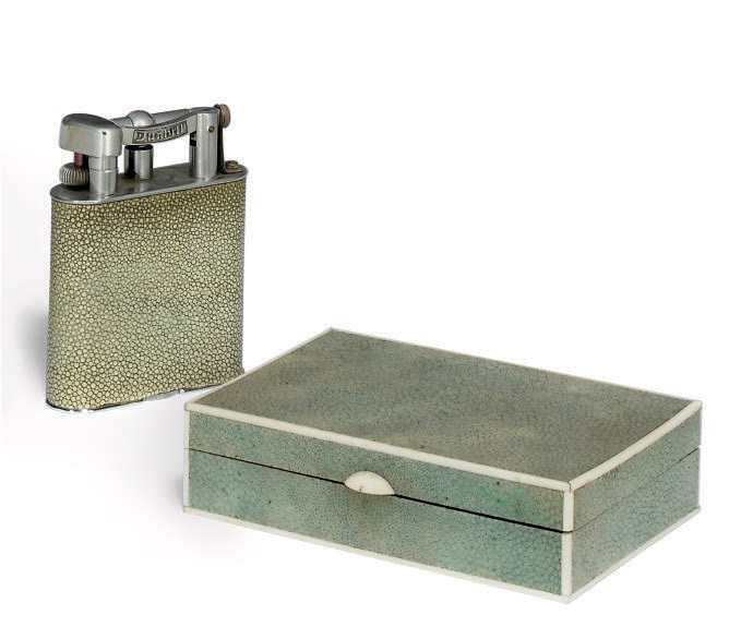 A DUNHILL SHAGREEN AND CHROMIUM-PLATED LIGHTER