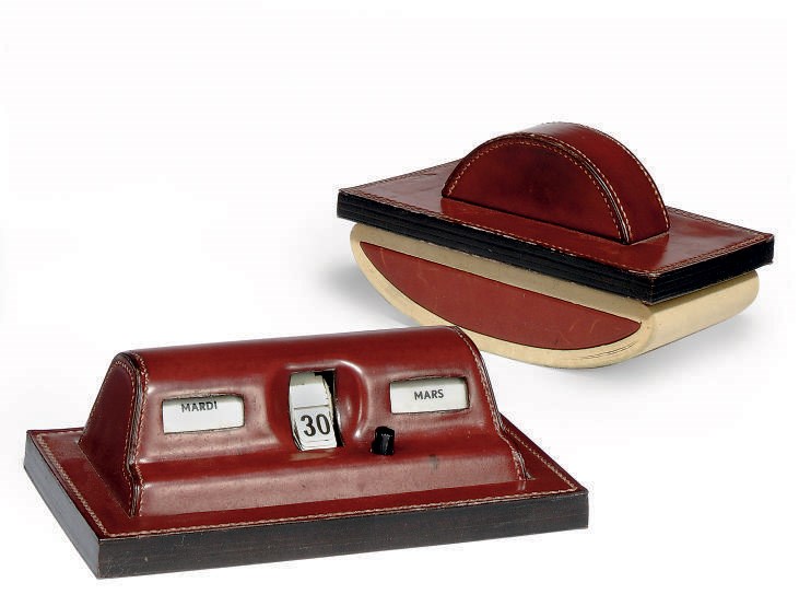 A HERMES LEATHER DESK CALENDAR AND BLOTTER