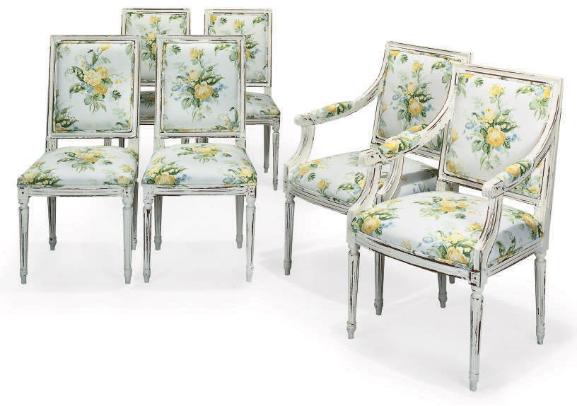 A SET OF SIX CRAM PAINTED SALON CHAIRS