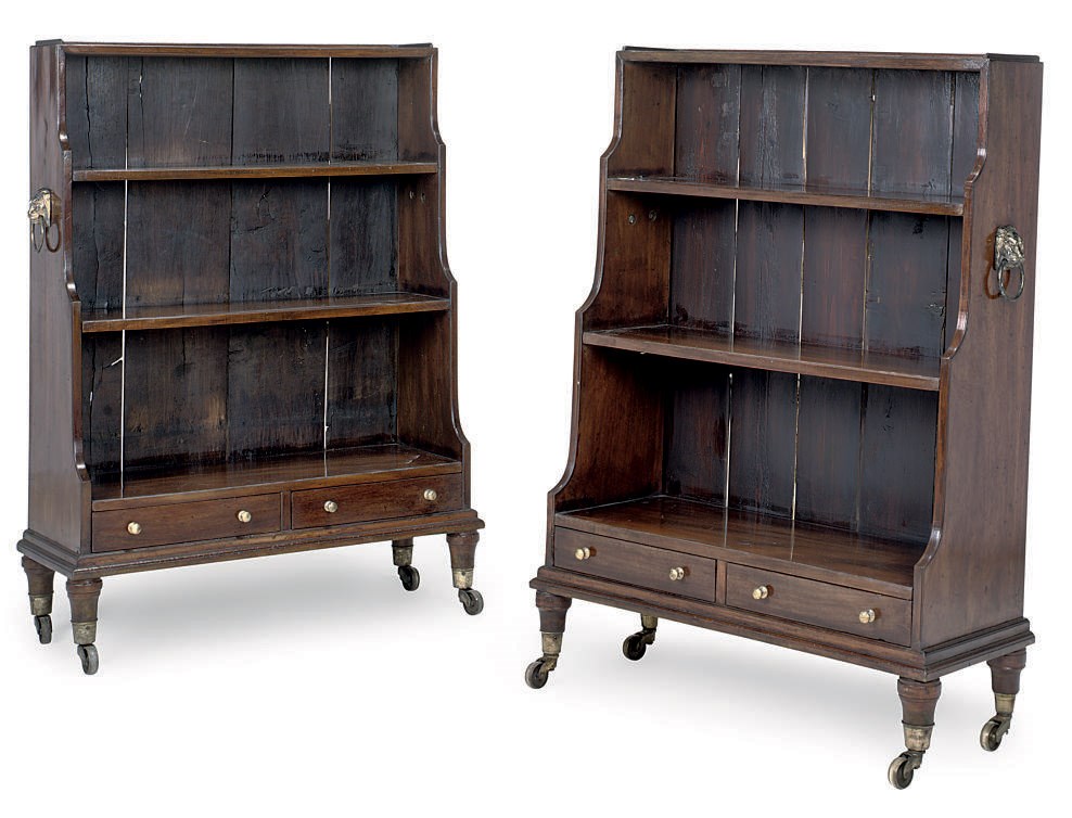 A PAIR OF MAHOGANY WATERFALL BOOKCASES