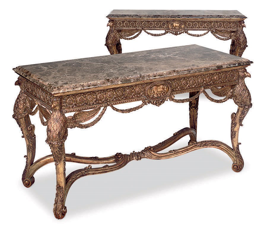 A PAIR OF CARVED GILTWOOD CENTRE TABLES