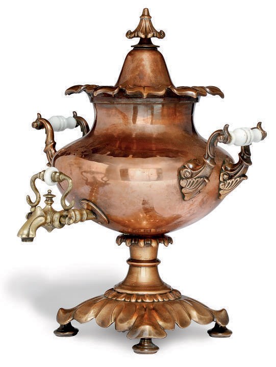 A WILLIAM IV COPPER AND BRASS-MOUNTED HOT-WATER URN
