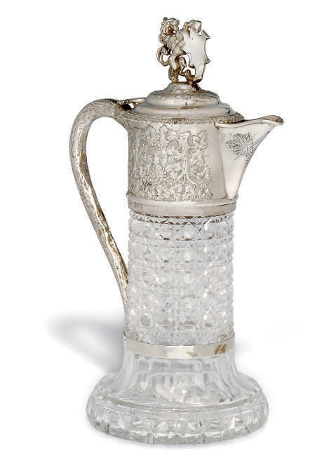 A VICTORIAN SILVER-MOUNTED CUT GLASS CLARET JUG