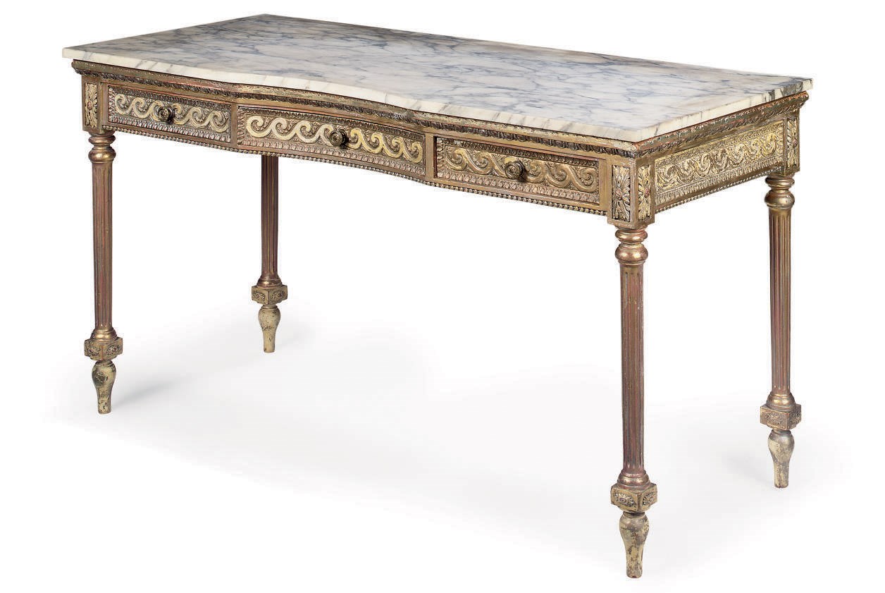 A PARCEL-GILT AND WHITE PAINTED CONSOLE TABLE