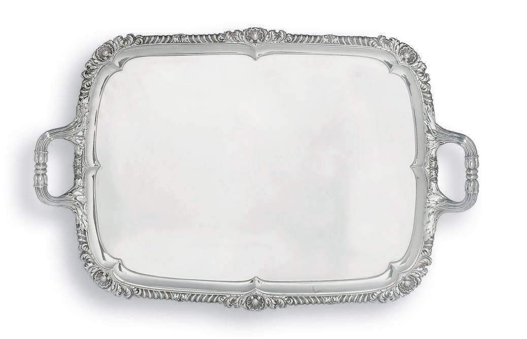 A GEORGE IV SILVER TWO-HANDLED TRAY