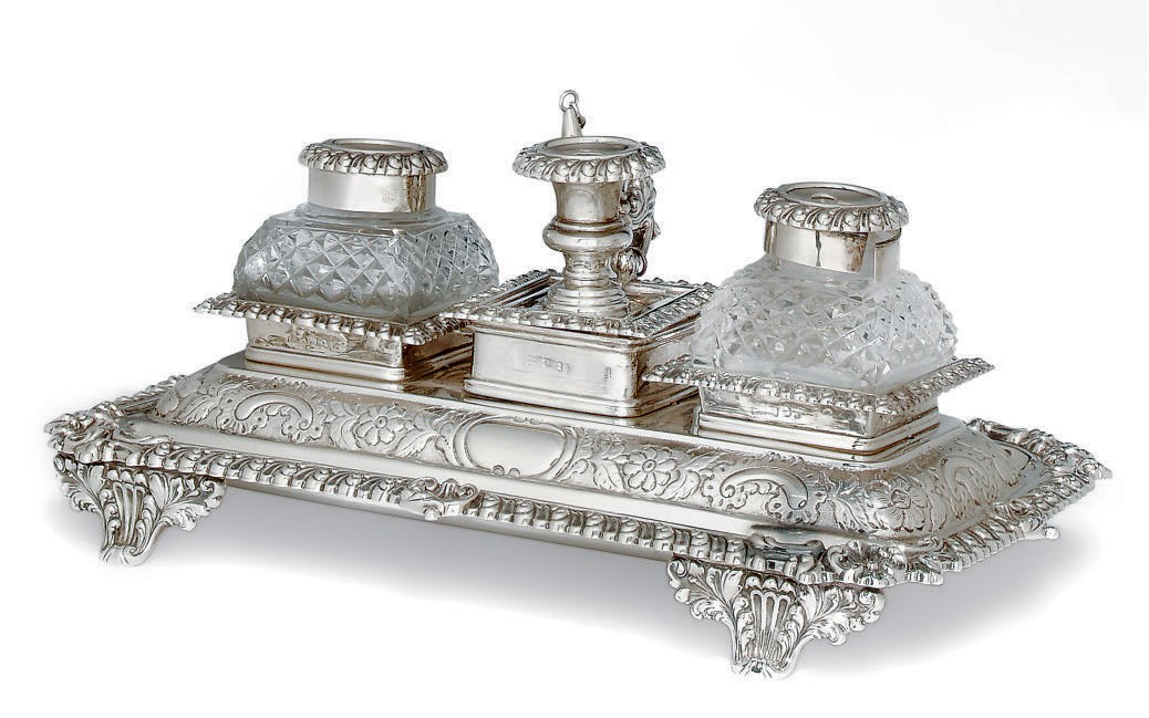 A GEORGE IV SILVER INKSTAND