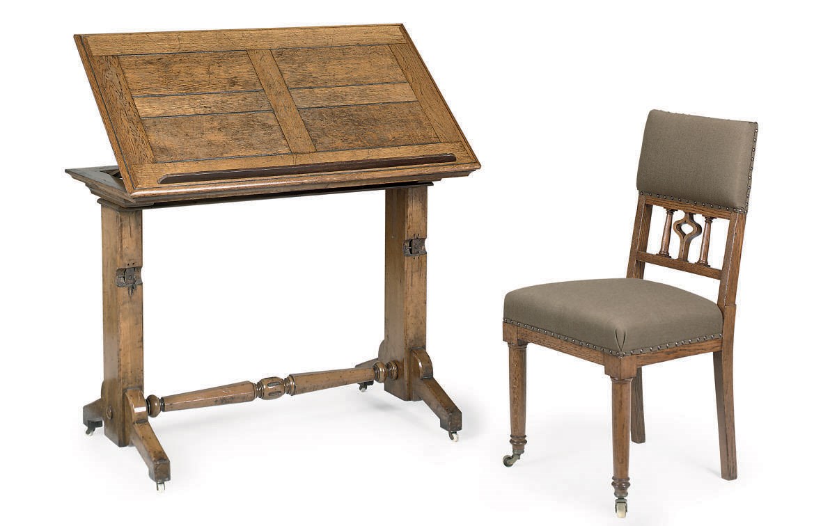 A MID-VICTORIAN OAK ARCHITECT'S TABLE