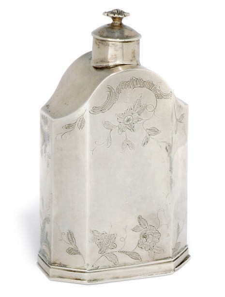 A GERMAN SILVER TEA CADDY