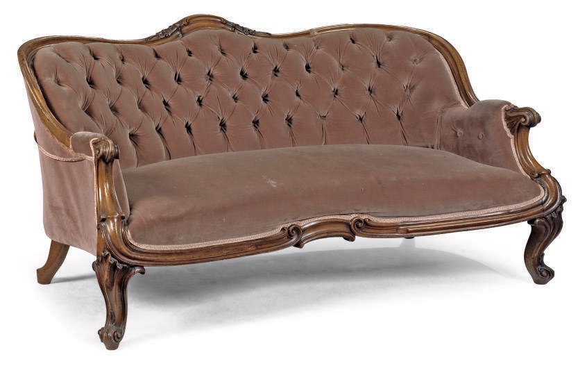 A MID-VICTORIAN CARVED WALNUT CHAISE LONGUE