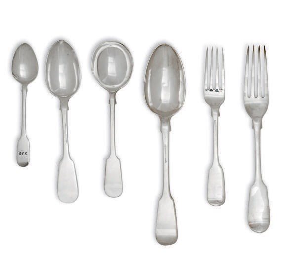 A PART-TABLE SERVICE OF GEORGE IV/MODERN SILVER FIDDLE PATTERN FLATWARE