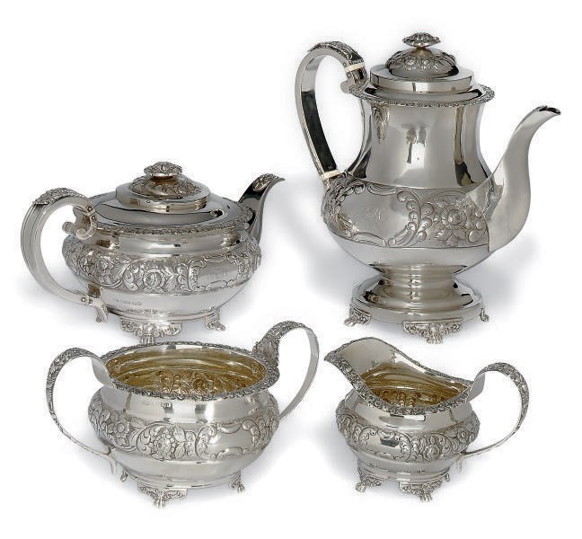 A GEORGE IV SILVER FOUR-PIECE TEA AND COFFEE SET