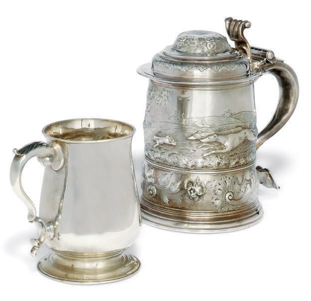 A GEORGE I SILVER TANKARD