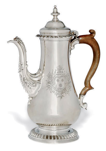 A GEORGE III BALUSTER SILVER COFFEE POT