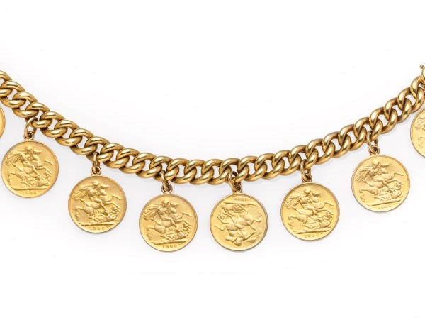A PAIR OF GOLD COIN CHARM BRACELETS