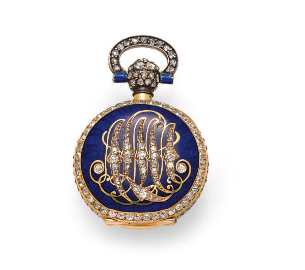 AN ANTIQUE DIAMOND, GOLD AND ENAMEL PENDANT WATCH, BY TIFFANY & CO.