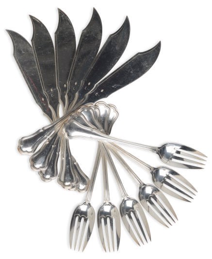 A FRENCH SILVER FISH FLATWARE SERVICE,