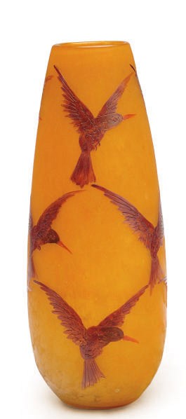 A FRENCH ETCHED AND ENAMELED GLASS VASE,