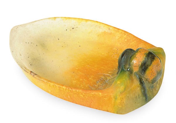 A FRENCH PATE-DE-VERRE VIDE POCHE MOLDED WITH A BEE,