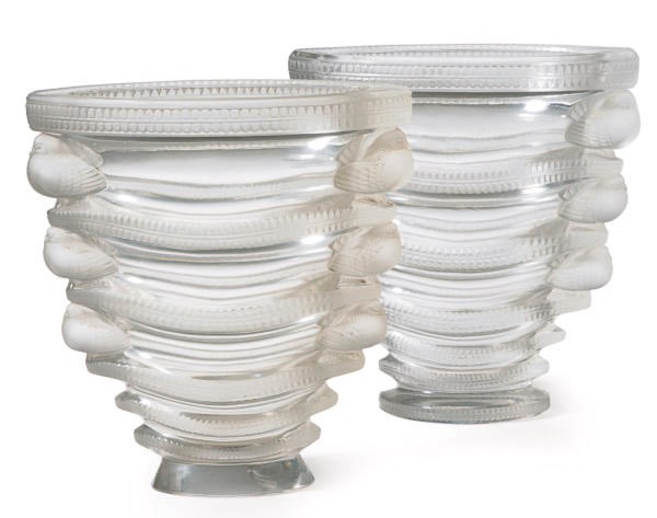 TWO FRENCH MOLDED GLASS VASES IN THE SAINT-MARC PATTERN,