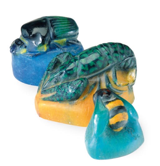 THREE PATE-DE-VERRE PAPERWEIGHTS,