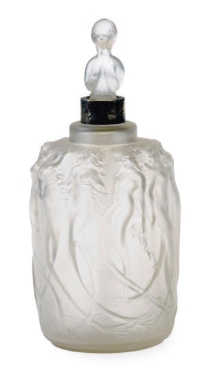 A FRENCH SILVER-MOUNTED MOLDED GLASS SCENT BOTTLE WITH AN ASSOCIATED STOPPER,