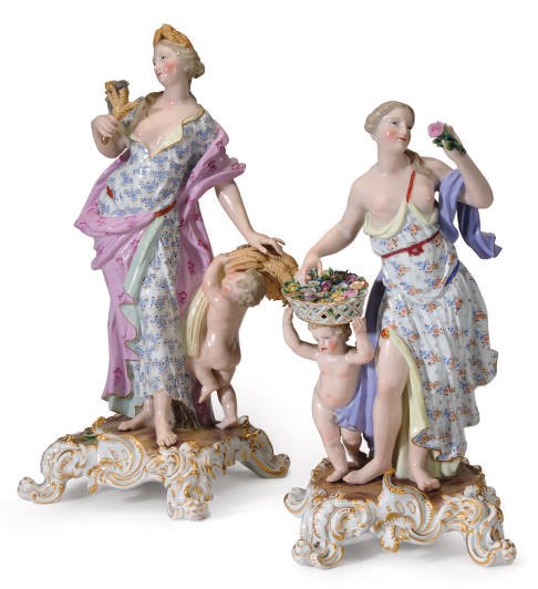 TWO GERMAN PORCELAIN FIGURES EMBLEMATIC OF SPRING AND SUMMER,