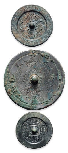 THREE CHINESE BRONZE MIRRORS,