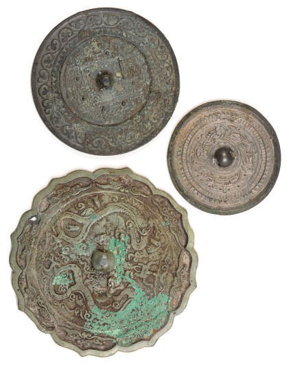TWO CHINESE BRONZE MIRRORS,