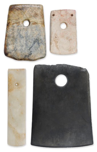 THREE CHINESE HARDSTONE AXES,