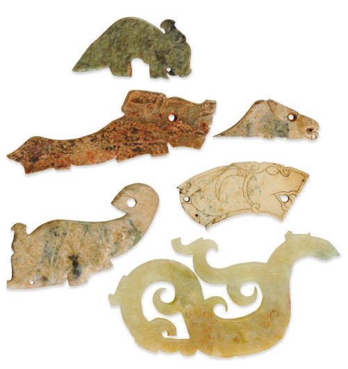 FIVE CHINESE ANIMAL-SHAPED JADE PENDANTS,