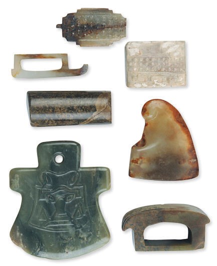 SIX CHINESE JADE CARVINGS,