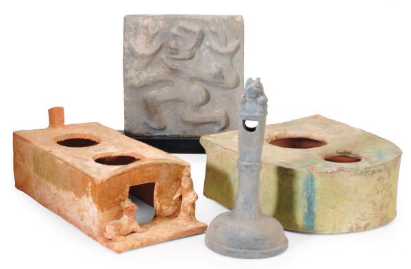 THREE CHINESE POTTERY MODELS,