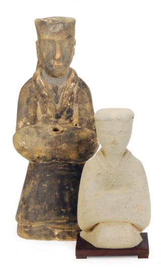 TWO CHINESE POTTERY FEMALE FIGURES,