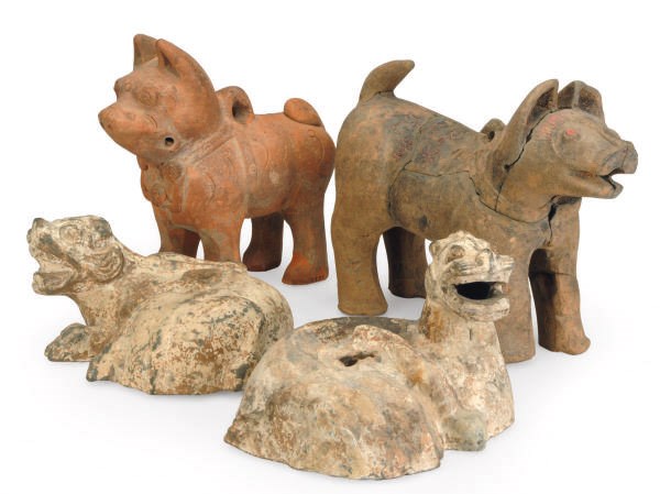 FOUR CHINESE POTTERY ANIMALS,