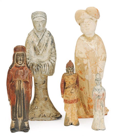 A PAINTED POTTERY FIGURE OF A FAT LADY,