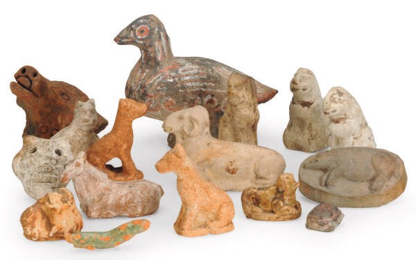 FIFTEEN CHINESE POTTERY ANIMALS,