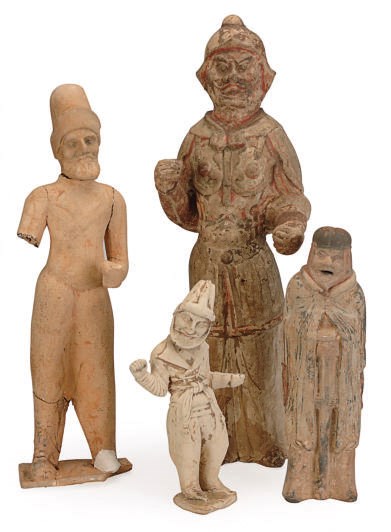 FOUR CHINESE POTTERY FIGURES,