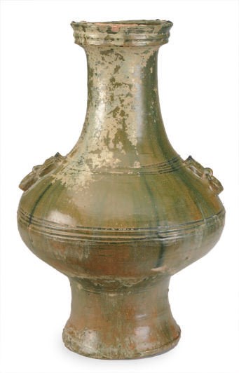 A LARGE CHINESE GREEN-GLAZED POTTERY STORAGE JAR, HU,