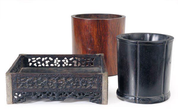 A HUANGHUALI BRUSHPOT, AND A ZITAN BRUSHPOT,