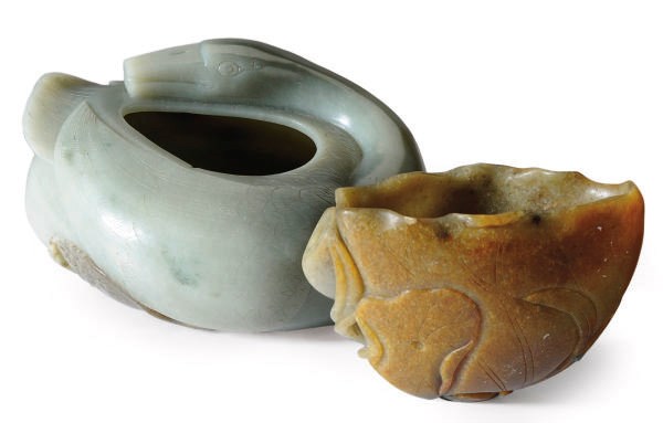 TWO CHINESE CARVED JADE VESSELS,