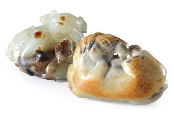 TWO CHINESE JADE FIGURAL CARVINGS,