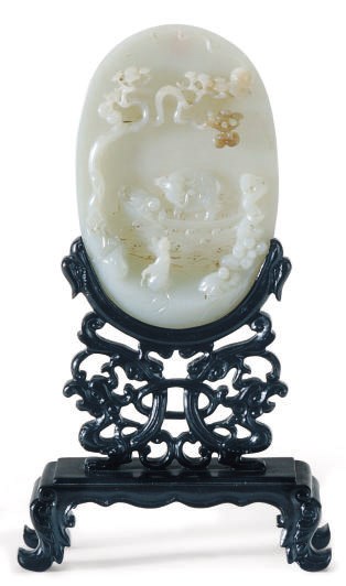 A SMALL CHINESE GREENISH-WHITE JADE TABLESCREEN,