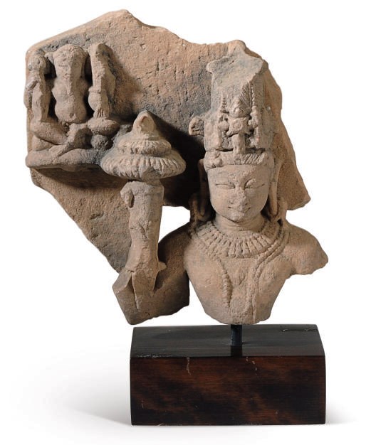 AN INDIAN RED SANDSTONE FRAGMENT OF VISHNU,