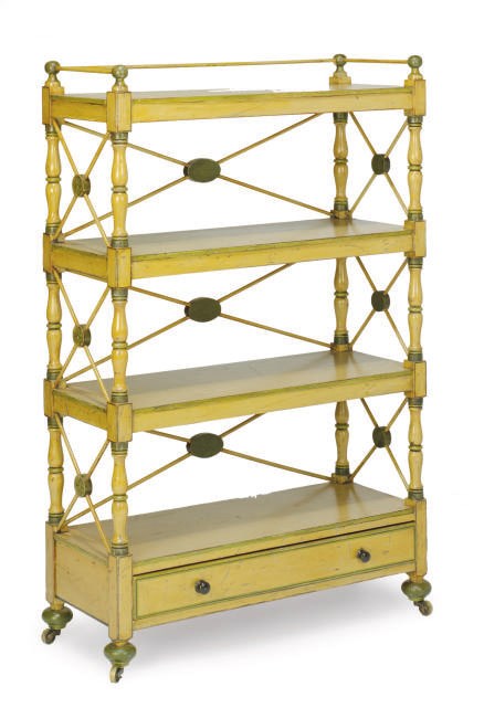 A REGENCY GREEN-PAINTED ETAGERE,