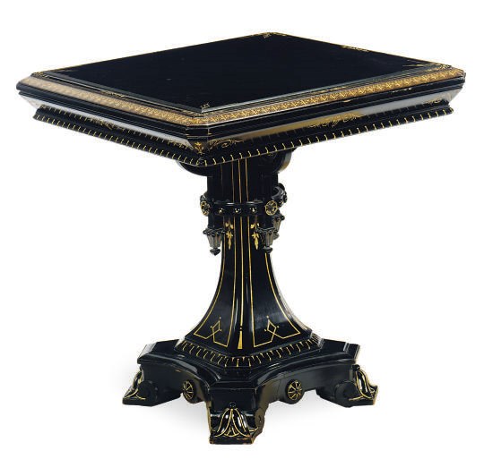 AM AMERICAN AESTHETIC MOVEMENT EBONIZED AND PARCEL-GILT CENTER TABLE,