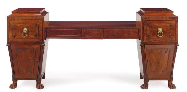 A REGENCY BRASS-MOUNTED INLAID MAHOGANY SIDEBOARD,