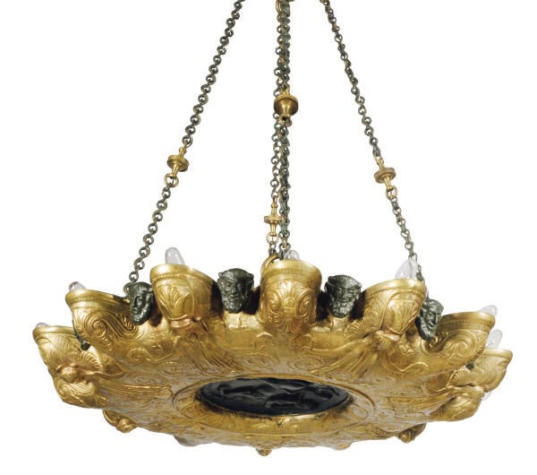 A FRENCH PATINATED AND GILT-BRONZE TWENTY-ONE LIGHT CHANDELIER,
