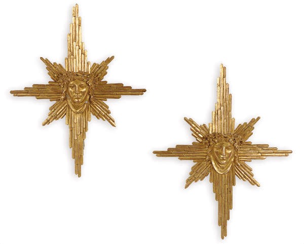 A PAIR OF CONTINENTAL GILTWOOD AND COMPOSITE SUNBURST WALL APPLIQUES,