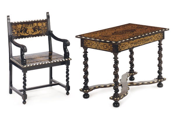 A CONTINENTAL BONE INLAID AND MARQUETRY CENTER TABLE,