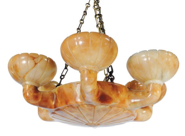 AN ALABASTER SIX-LIGHT CHANDELIER,
